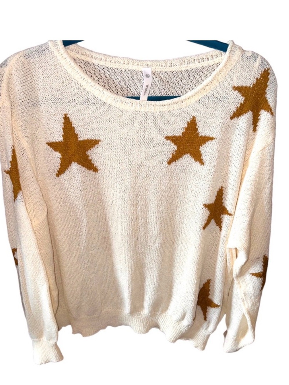 Wishlist Cream Crewneck Sweater with Gold Star Pattern